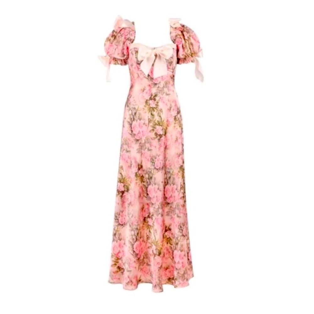 BNWT Selkie The Queen Bee Puffy Sleeves Silk Slip Dress in XS